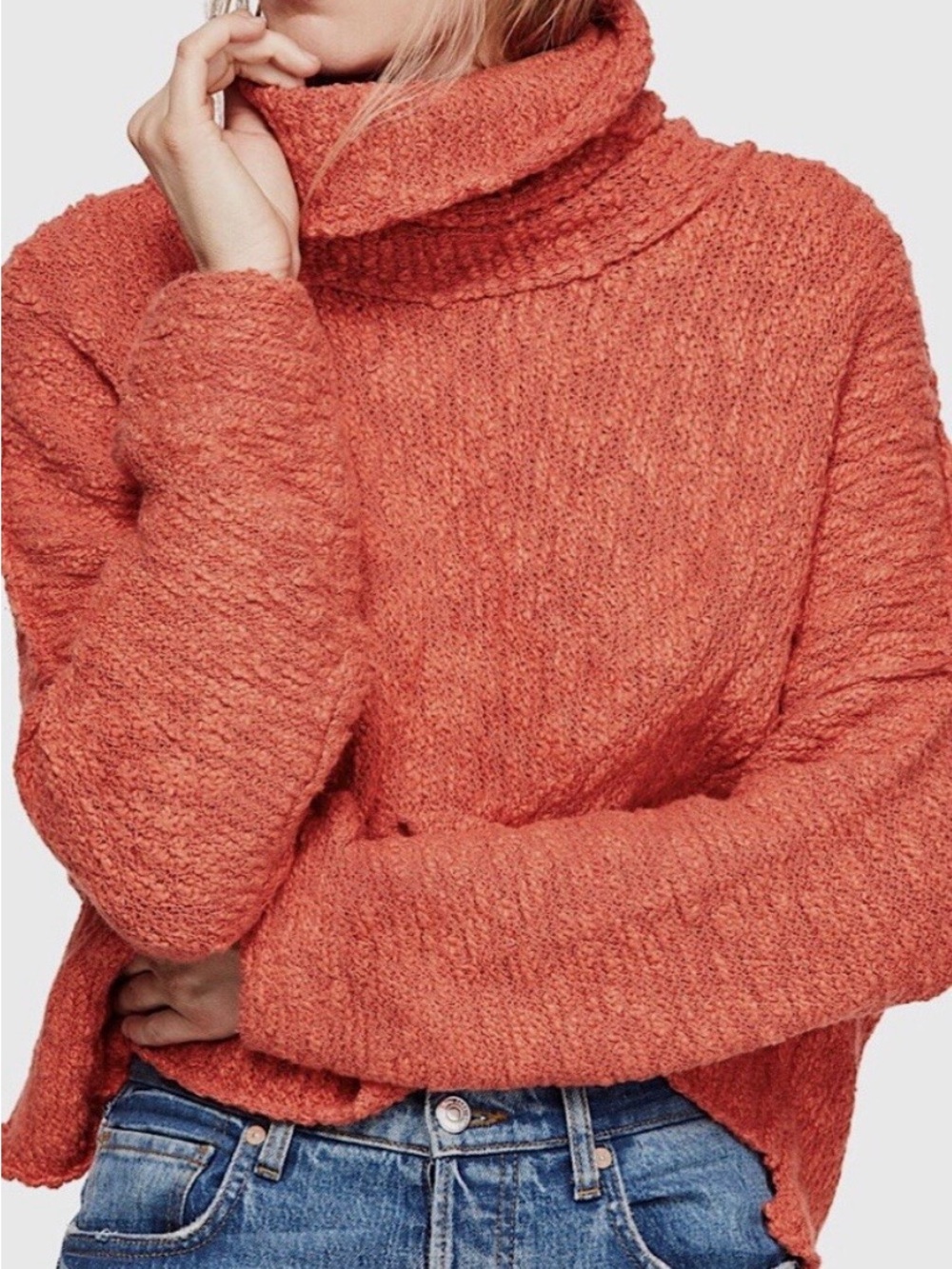 Free People Chunky Coral Cowl Neck Sweater